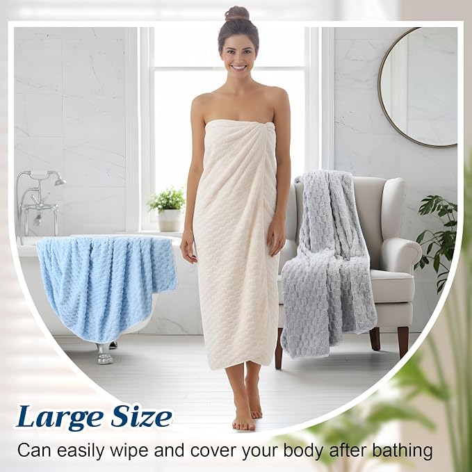 Peryiter 4 Pcs Oversized Bath Towels 40 x 80 Inch Extra Large Pink Blue Beige Gray Bath Sheets for Adults Jumbo Microfiber Towel Coral Velvet Highly Absorbent Bathroom Towels for Adults Home Beach