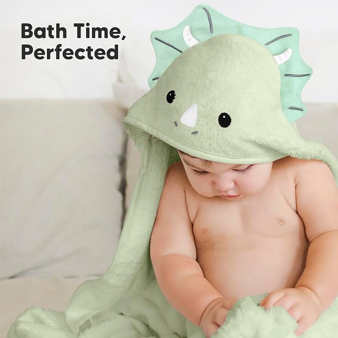 KeaBabies Hooded Baby Towel for Newborn Baby Bath Towels(Triceratops,30x30) | Viscose Derived from Bamboo, Large Baby Towels with Hood, Boys, Girls, Toddler, Soft Absorbent Baby Bath Essentials