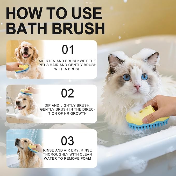 HOP Yellow Dog Bath Brush Shoe-Shape Dog Washing Brush for Small Dogs&Cats | Soft TPR Bristles,Dog Massage Shampoo Brush,Pet Grooming Tool,Remove Loose Hair Knots Deep Cleansing