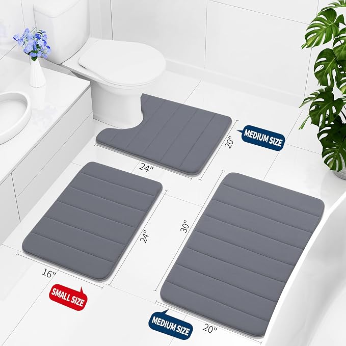 Buganda Memory Foam Bath Mat, 55" x 24", Ultra Soft Bathroom Rugs, Water Absorbent and Machine Washable Bath Rug Runner for Bathroom, Shower, and Tub, Dark Grey
