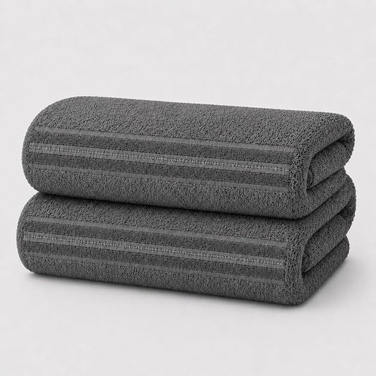 Terry Bath Sheet Set of 2 Charcoal Grey Bath Towels Set 35x70 Inches, 100 Combed Long Staple Cotton Highly Absorbent Ultra Soft Oversized Large Luxury Hotel & Spa Quality Bathroom Towels Set