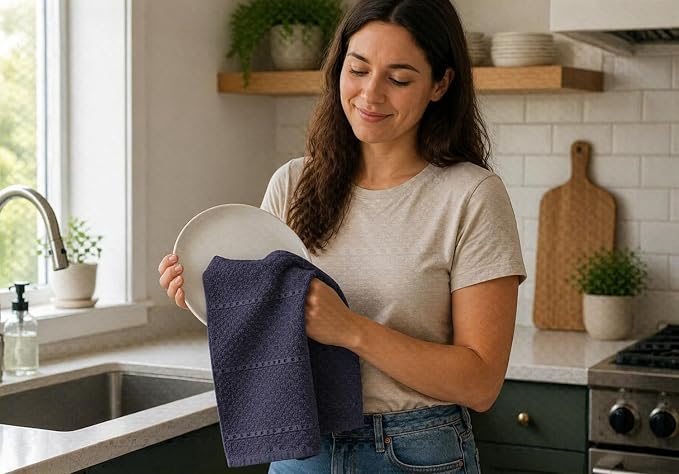 Serafina Home Eggplant Purple Kitchen Hand Dish Towels: Oversized 28" x 18", 100% Cotton Cloth Soft Cleaning Drying Absorbent Textured Design, Set of 3 Multipurpose for Everyday Use