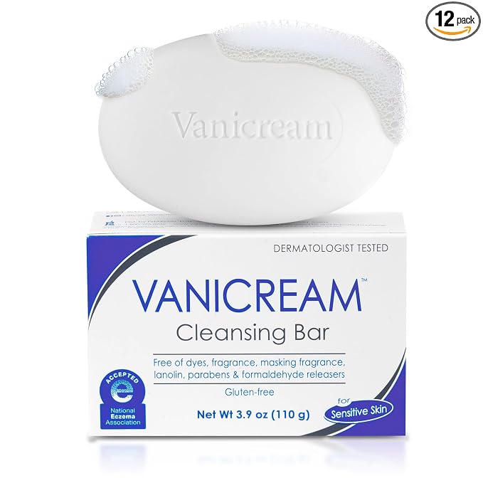Vanicream Cleansing Bar | Fragrance, Gluten and Sulfate Free | For Sensitive Skin | Gently Cleanses and Moisturizes | 3.9 Ounce | Pack of 12