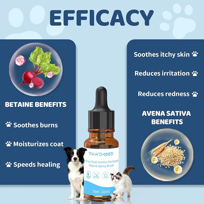 10Pcs Waterless No-Rinse Pet Shampoo Essence for Dogs & Cats, Concentrated Deodorizing Formula Neutralizes Odors & Hydrates Coat with Pomegranate Scent, for Steam Brush,0.34 oz*10