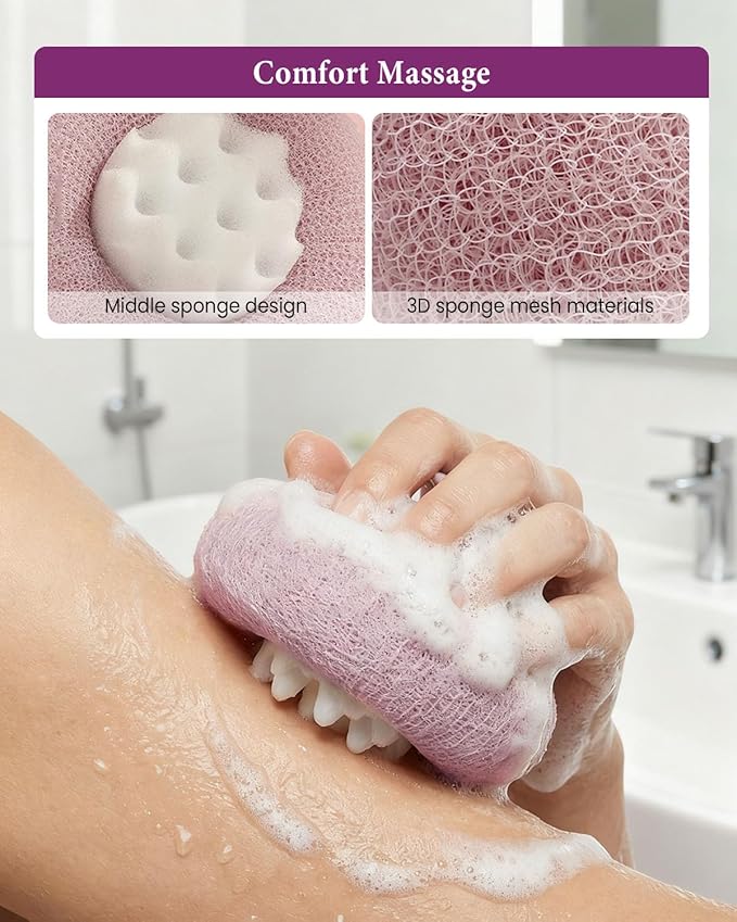 4Pcs Super Soft Sunflower Suction Cup Bath Ball, 2-in-1 Super Soft African Exfoliating Shower Towel Net Sponge Bath Ball, Exfoliating Bath Net Sponge Body Scrubber Shower Ball for Men Women (Purple)