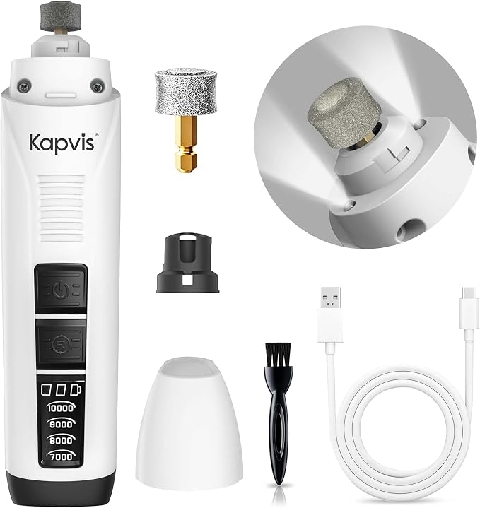 Dog Nail Grinder with Replacement Heads, Digital Display & LED Light, 2.5Hr Charge for 480Min Use, 10000RPM Quiet Motor for Large Medium Small Dogs and Cats