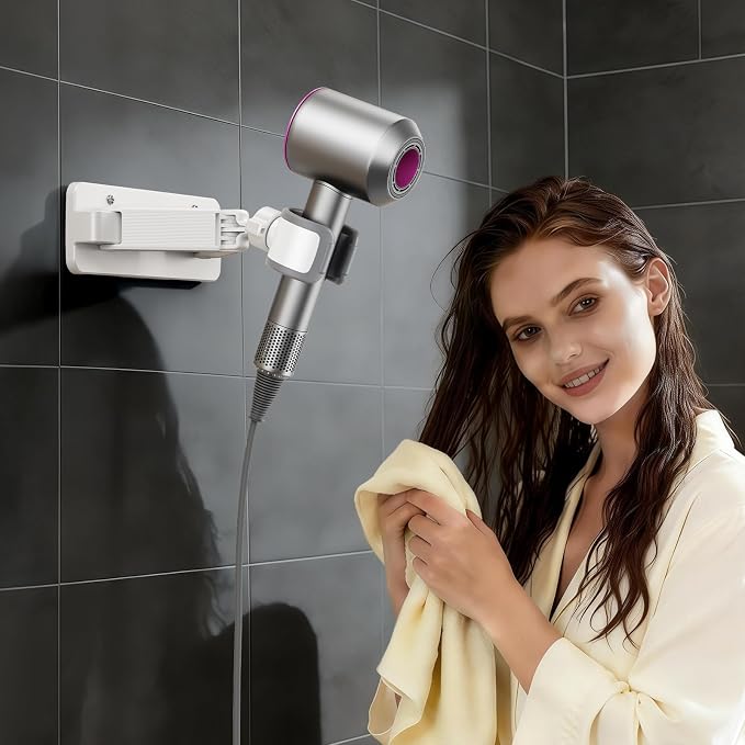 Sliding Hair Dryer Holder Stand Wall Mounted, Angle-Adjustable Blow Dryer Stand with Adhesive & Screw Mounting, Hair Dryer Stand Hands Free for Vanity, Bathroom, Salon (Sliding Type)