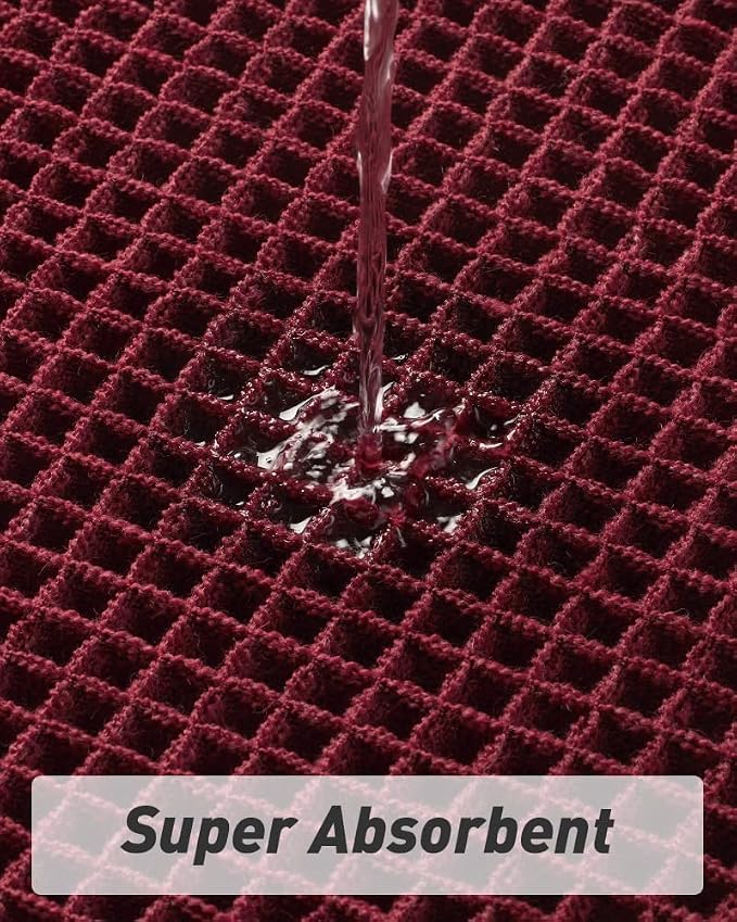 Upgraded Waffle Runner Rug, Super Absorbent Non Slip Bath Mats for Bathroom Floor, Washable Bathroom Runner Rug with Tassels, Ideal for Hallway Bedroom Laundry Room, Burgundy, 2'x 5'(24" x 60")