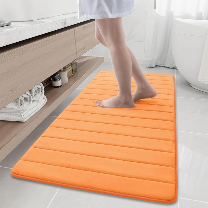 Buganda Memory Foam Bath Mat, 60" x 24", Ultra Soft Bathroom Rugs, Water Absorbent and Machine Washable Bath Rug Runner for Bathroom, Shower, and Tub, Orange