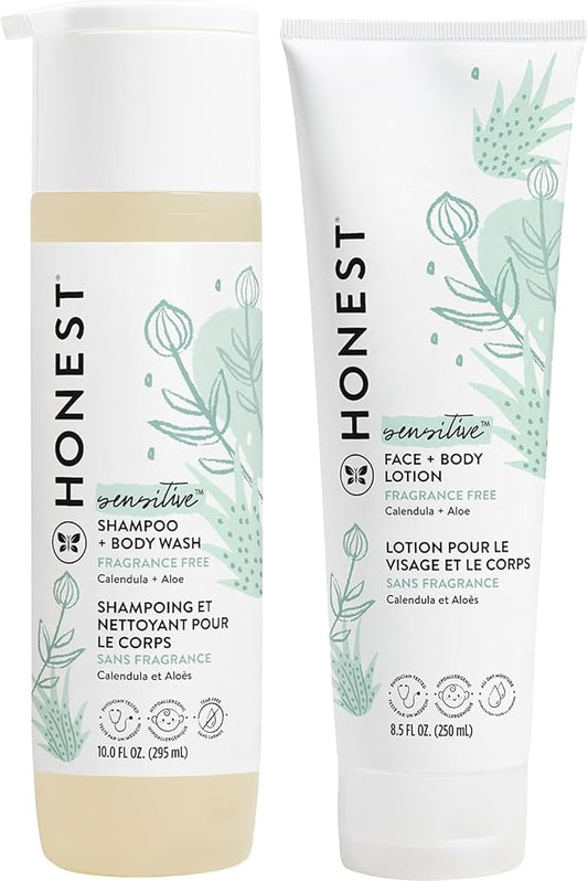 The Honest Company Fragrance Free Bundle for Sensitive Skin | 2-in-1 Cleansing Shampoo + Body Wash and Hydrating Face + Body Lotion | Gentle for Baby + Hypoallergenic | 10 fl oz, 8.5 fl oz