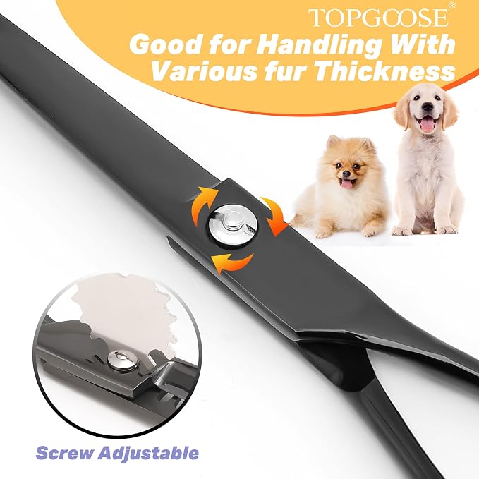 7.5'' Dog Straight Scissors for Grooming 440C Stainless Steel Professional Pet Trimming Scissors Sharp Blades Cutting for Dogs and Cats Shears (Straight, Black)