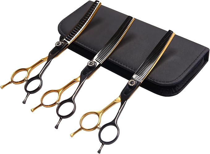 7" Curved Thinner Dog Scissor, Curved Fluffer Scissors, 43 Teeth, 25% Thinning Rate, Professional Pet Shear for Groomer, Ergonomic Dog Grooming Scissor, Dogs Shear for Grooming to remove bulk quickly