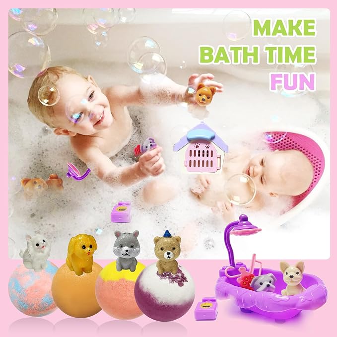 Bath Bombs for Kids with Surprise Toys Inside, 20 Pack Kids Bath Bombs with Puppy Dolls & Dog Pretend Playset Bath Toys, Child-Safe Bubble Bath Fizzies, Birthday Christmas Gift Set