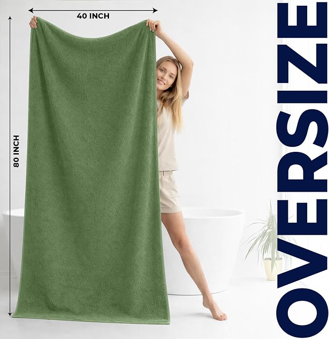 DAN RIVER Pack of 1 Jumbo Bath Sheet 40x80 Inches, Extra Large Quick Dry Bath Towels for Bathroom, Soft Absorbent Towels - Sage Green