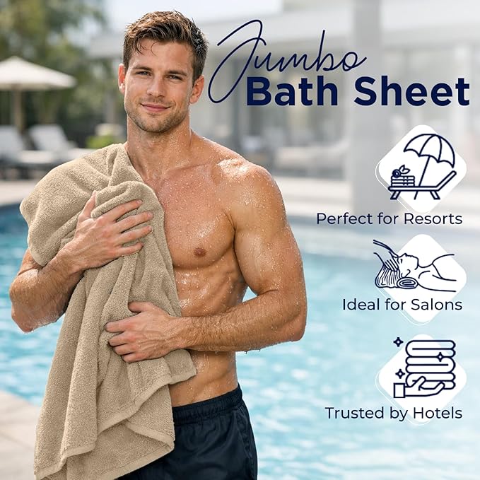 DAN RIVER Pack of 1 Jumbo Bath Sheet 40x80 Inches, Big Towels Oversized Extra Large Bath Towel, Absorbent Organic Cotton Towel - Tan