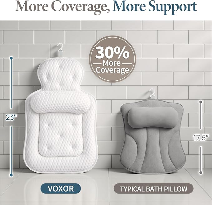 Bath Pillows for Tub, Comfortable Bathtub Cushion for Head and Neck with Soft 3D Mesh Fabric and 54 Non-Slip Suction Cups, Relaxing Tub and Shower Accessories Spa Gift White Extra Thick