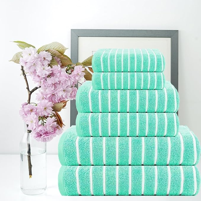 CASA COPENHAGEN Ecstatic 6Pcs 100% Egyptian Cotton Large Designer Towels Gift Set- Aqua Blue, 600GSM, 2Bath 2Hand 2Washcloths, Bath Towels for Bathroom (Gift Set for Women & Men)