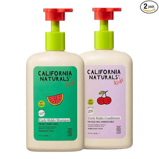 California Naturals Curly Kiddo Shampoo & Conditioner Set with Argan Oil, Enriched Rice Water and Shea Butter, Sulfate Free, For Kids with Curly Hair, 12 oz