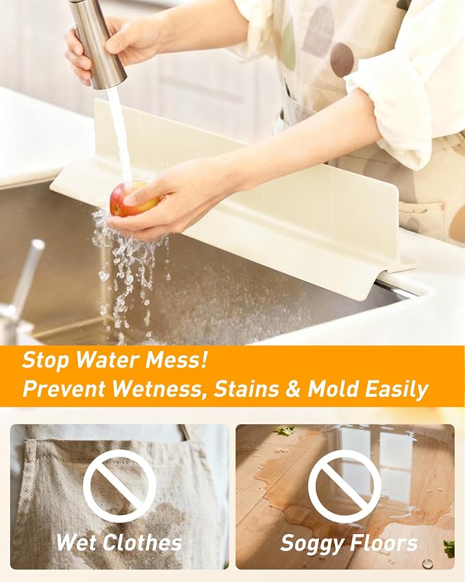 Kitchen Sink Splash Guard 23" 18" 30" Silicone Water Guard with Strong Suction Cups, Faucet & Countertop Protector, Bathroom & Sink Edge Splash Guard Strip, Dishwasher Safe-Cream 23"