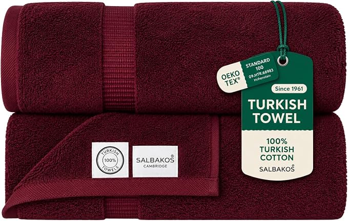 SALBAKOS 2-Piece 100% Turkish Cotton Extra Large Bath Towel 35x70 inch | Premium Hotel Quality Bath Sheet Towels | Thick, Soft, Absorbent, Oversized Bath & Beach Towels (Wine, 2 Bath Sheets)