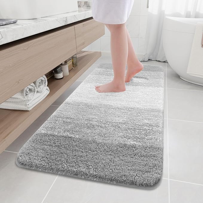 Arotive Microfiber Bathroom Rugs, Shaggy Soft and Absorbent Bath Rug, Thick Plush Machine Washable Dry Bath Mats for Bathroom, Tub and Shower, 59x24, Light Grey, Rectangular