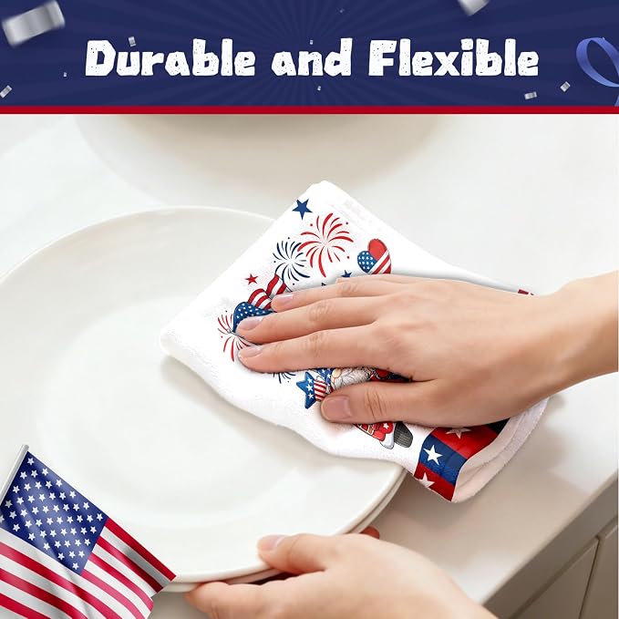 4th of July Kitchen Towels 6 PCS, Patriotic Vintage Hand Towel for Bathroom Home, Independence Day Tea Towels, Kitchen Dish Towel for Memorial Day, Blue American Flag Stars Eagle, 17 X 26in