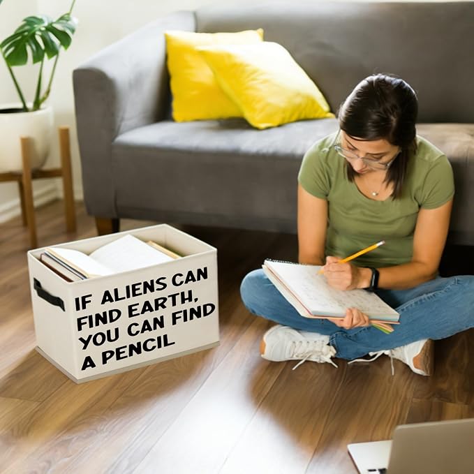 Funny Classroom Foldable Storage Bins Box with Handles, If Aliens Can Find Earth You Can Find a Pencil Collapsible Organizer Basket for Kids Nursery Room Bedroom Classroom Toys Books