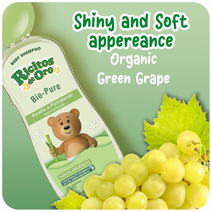 Ricitos de Oro Bio-Pure Baby Shampoo - Fortifies Hair, Adds Shine & Softness, Tear-Free Formula, Includes Rattle Cup, Gentle Daily Use, Ideal for Baby Hair Care, 250 ml, 3-Pack