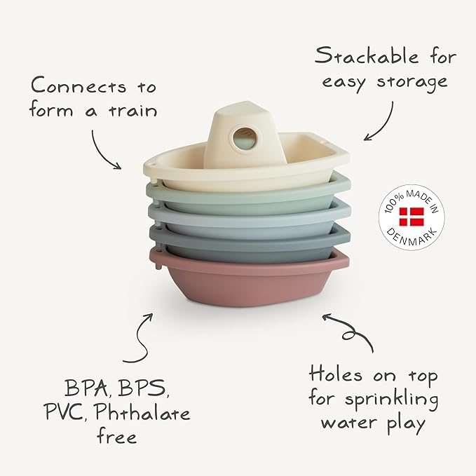 mushie Stackable Bath Boats Floating Toy (Rustic) | Made in Denmark