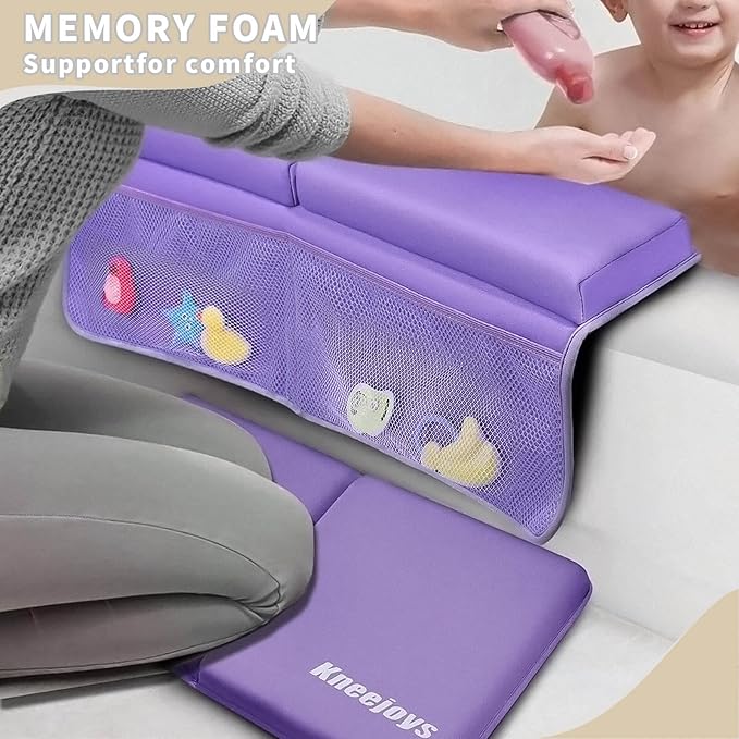 Bath Kneeler and Elbow Rest Pad for Baby - Memory Foam Kneeling Mat for Tub and Bath Toy Organizer