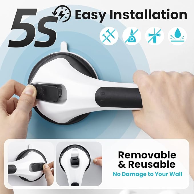 TAILI Shower Grab Bar Glow in The Dark, 16.8 in Grab Bars for Bathtubs, Shower Handles Bath Rails for Seniors and Elderly, Bathroom Safety Grip Removable No Drilling Waterproof Black,G9