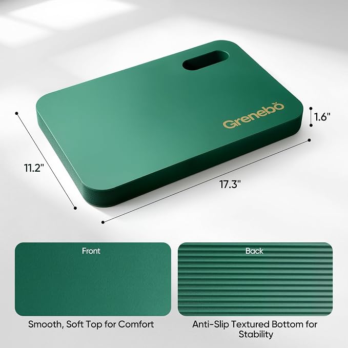 Grenebo High-Density NBR Foam Garden Kneeling Pad, 1.6" Extra Thick Gardening Pad for Kneeling, Ultra Soft Kneeling Pad for Gardening, Work, Exercise, Yoga, 17.3×11×1.6 in (1, Green)