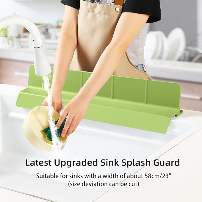 23" Ultra Silicone Sink Splash Guard Released in 2026 for Kitchen Sink,Bathroom and Island,with 3.5" High Splash Guard & 7 Strong Suction Cup (Matcha Green)