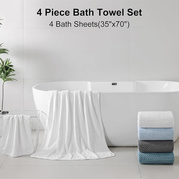 Ferdilan 4 Pack Large Bath Towels Set 35"x70" White Oversized Bath Sheet Chair Towels, 600 GSM Ultra Soft & Absorbent Towels for Bathroom, Quick Dry Towel for Gym Hotel Camp Pool