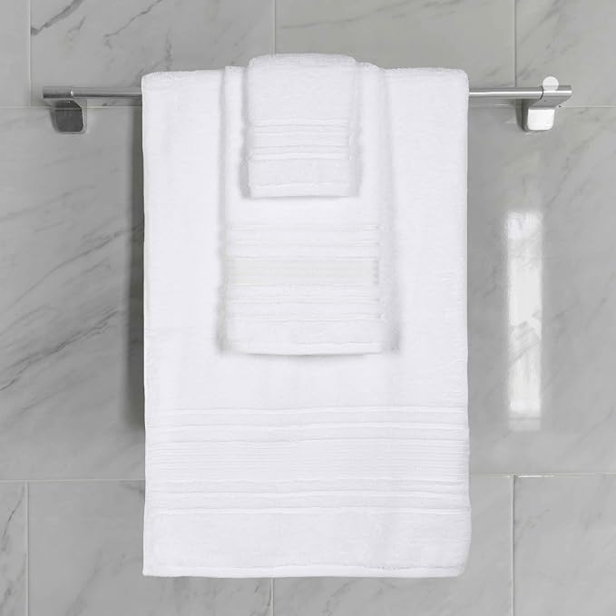 Superior Cotton 3 Piece Towel Set, Includes 1 Bath, 1 Hand, 1 Washcloth/Face Towel, Quick Dry, Home Essentials, Shower, Spa, Luxury Plush Soft Absorbent Towels, Zero Twist, Solid, White