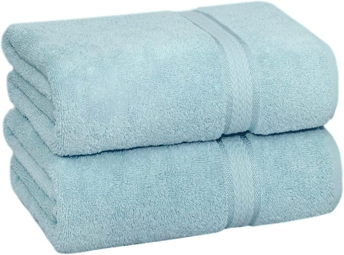 COTTON CRAFT Ultra Soft Bath Sheets - 2 Pack - 35 x 70 - Absorbent Quick Dry Everyday Luxury Hotel Bathroom Spa Gym Shower Beach Pool Travel Dorm - 100% Cotton - 580 GSM - Easy Care - Light Blue