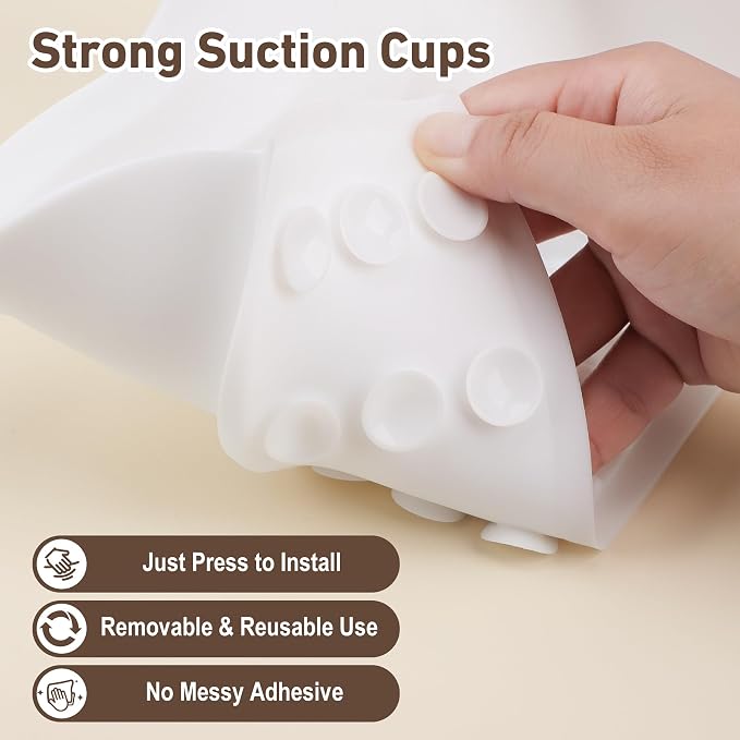 Antner 2 Pack All-Silicone Shower Splash Guard with Strong Suction Cups | Large, No-Adhesive, Reusable Splash Guard for Bathtub, Corner Shower Water Guards to Keep Water in Shower or Bath, White