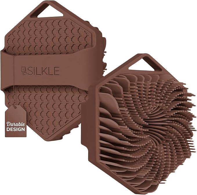 SILKLE Silicone Body Scrubber – Gentle Exfoliating Shower Scrubber for Body & Bath, Silicone Shower Brush & Loofah Alternative – Non-Slip Silicone Body Brush, Quick Dry, Hygienic - Brown