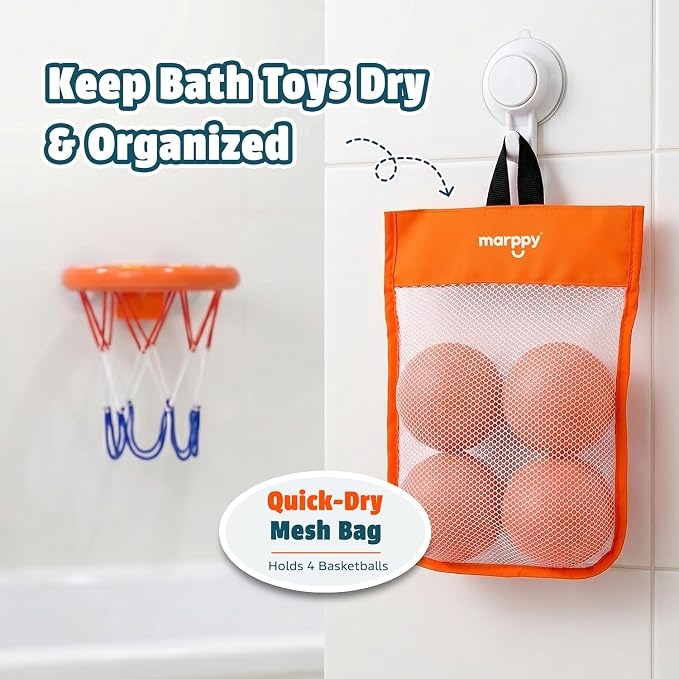 Bath Toys – Bathtub Basketball Hoop for Toddler | Bath Toys for Kids with 4 Mold-Free Balls and Strong Suction Cups Basketball Hoop | Toddler Shower Toys and Fun Bathtub Toys for Boys and Girls