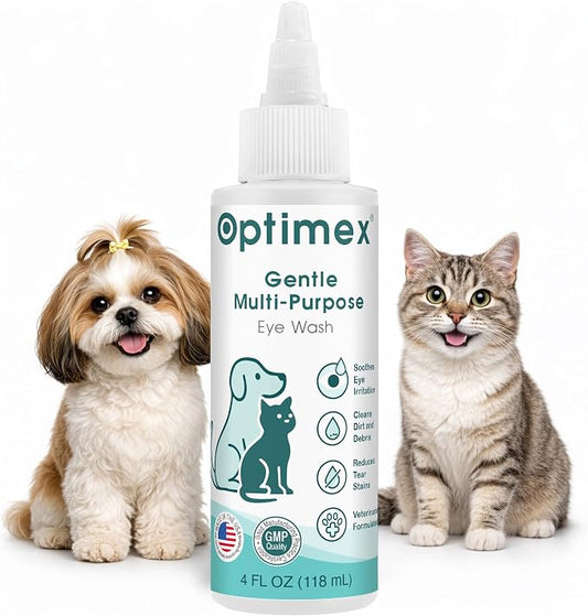 Gentle Multi-Purpose Eye Wash for Dogs & Cats (4 fl oz) Helps with Eye Infections, Redness, Irritation, Tear Stains, Discharge, Pink Eye, Conjunctivitis & Dry Eye Relief Vet Formulated