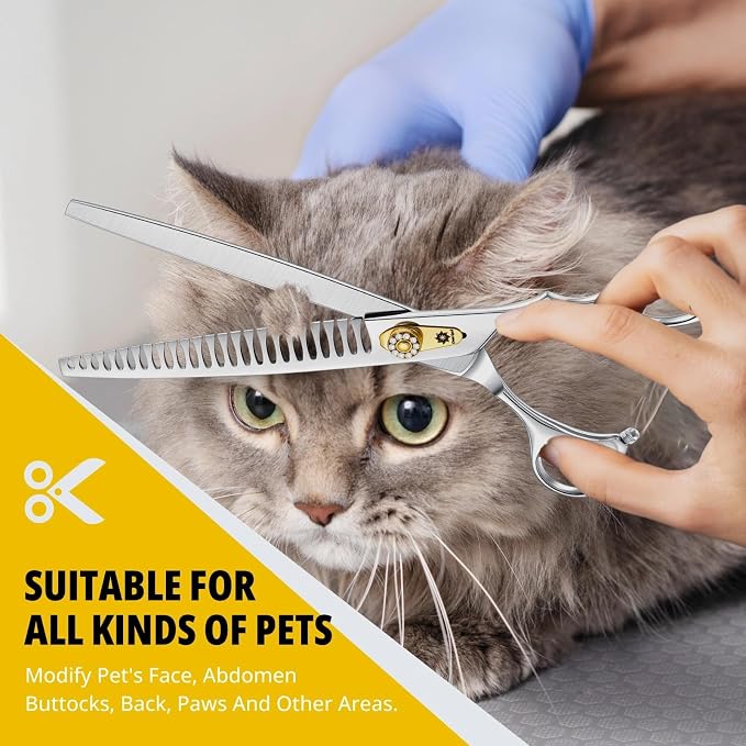 Dream Reach Chunker Dog Scissors - 8 Inch Ergonomic Professional Pet Grooming Fishbone Shears with Adjustable Screw