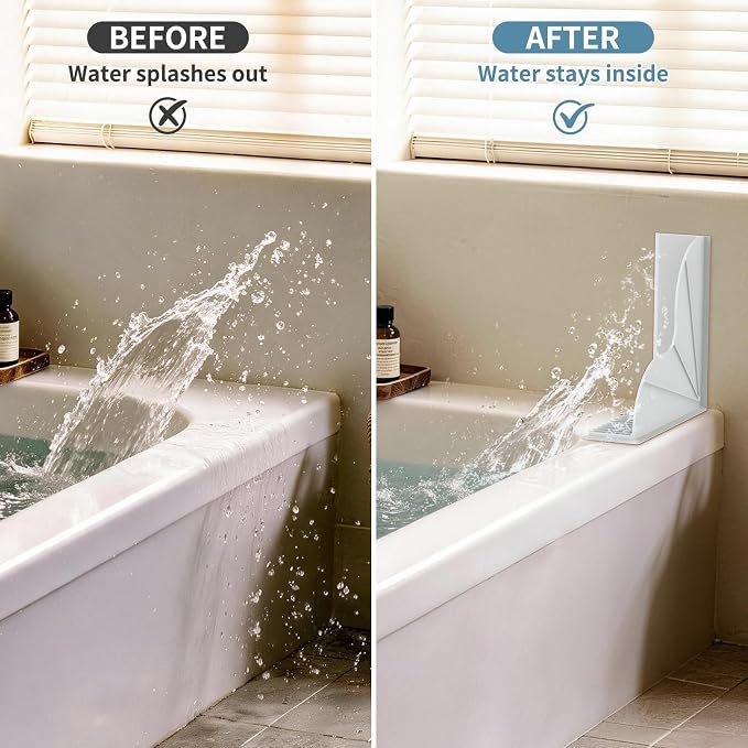 SOANNY Shower Splash Guard for Bathtub, Silicone Water Guard 2 Pack | No-adhesive silicone shower barrier with suction cups, reusable water stopper for bathtub corners and splash protection