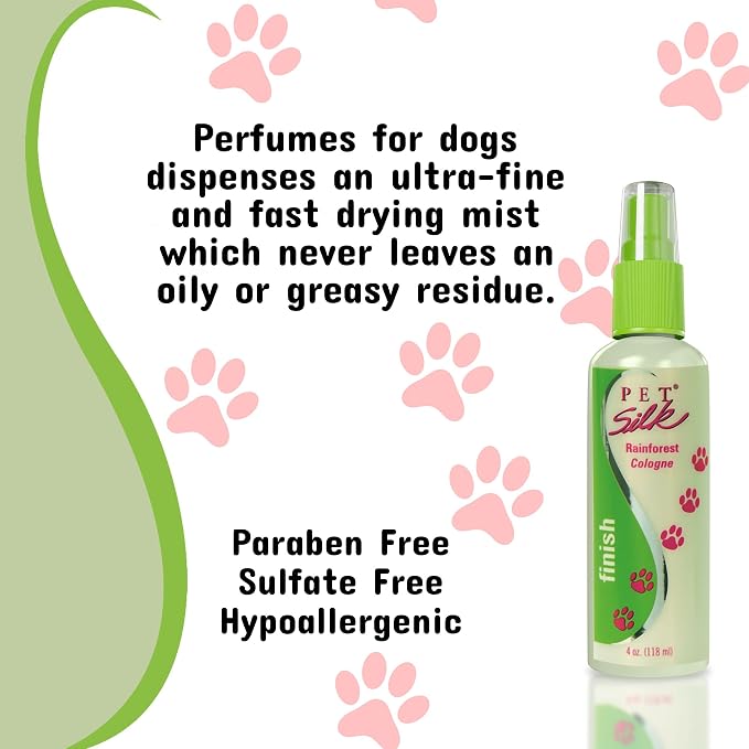 Pet Silk Rainforest Spray Cologne 4oz, Deodorizing Body Perfume & Condtioner, Clean/Fresh Light Florard Scent for Pet Grooming needs for Dogs, Cats and more!