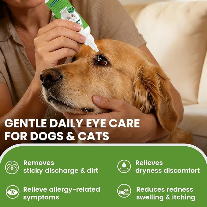 Dog Eye Drops for Allergies & Itching - Relief for Dry Red Eyes, Tear Stain & Discharge, Pet Eye Wash for Dogs & Cats - Gentle Sting-Free Pet Eye Cleaner, 4.2 fl oz