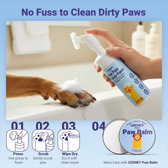 Pet Paw Cleaner, No-rinse Dog Paw Washer, Waterless Foam Foot Cleanser for Larger Dogs&Small Dogs&Cats, Built-in Scrubber Brush for Dirty and Muddy Paw, Safe Ingredient, pH-balanced, 5.07 fl.oz