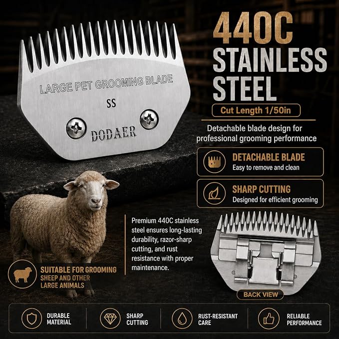 Dog Grooming Blade,Compatible with Andis Super Blending,Oster A5,Wahl KM10 | Grooming Steel Blade for Large Dog,Horses,Sheep，Cut Length 1/50"