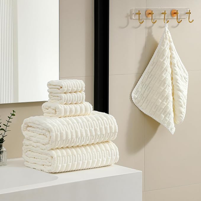 40x80 Inches Oversized Bath Sheets Extra Large Bath Towels Set of 2 for Adults Super Soft Quick Dry Light Weight Lint Free Absorbent Stripe Hanging Loop Microfiber Shower Towels (Cream, 2pcs)