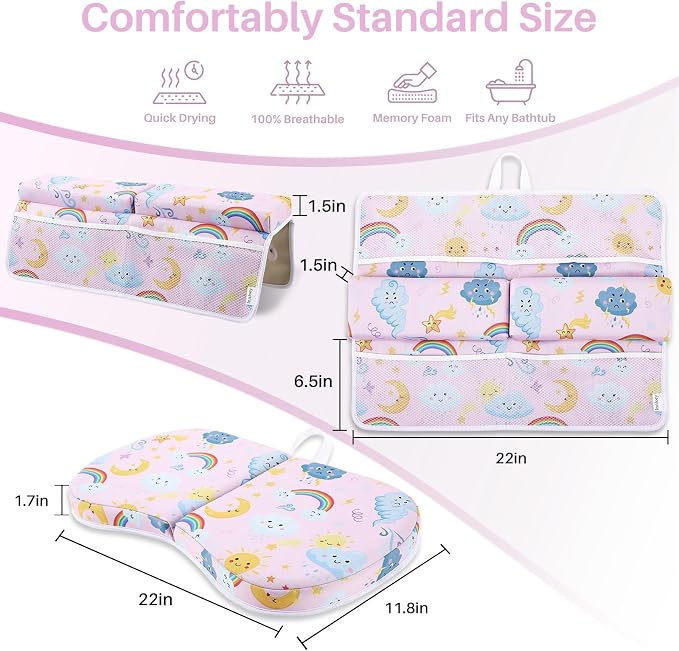 Bath Kneeler and Elbow Rest Pad Set, 1.6'' Thick, Quickly Dry, Bathtub Kneeler Pad with Bath Accessories Storage, Bath Kneeling Pad and Elbow Pad for Tub