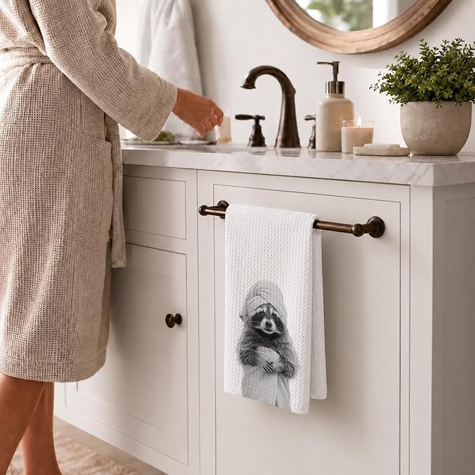 Cute Raccoon Kitchen Towels 1 PCS, Funny Raccoon Hand Towels for Bathroom, Animal Dish Towel Decor, Cute Raccoon Gifts for Women, Pet Owners, Housewarming