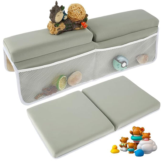 Baby Bath Kneeler and Elbow Rest Pad Set, 1.5'' Comfortable Thicker Quickly Dry Baby Bath Kneeler Pads, Comfortable Non-Slip Kneeling Mat Cushion with Toy Organizer Storage Pockets